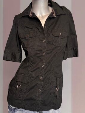 Garage Vintage Y2K Grunge Buckle-Detail Button Up Shirt